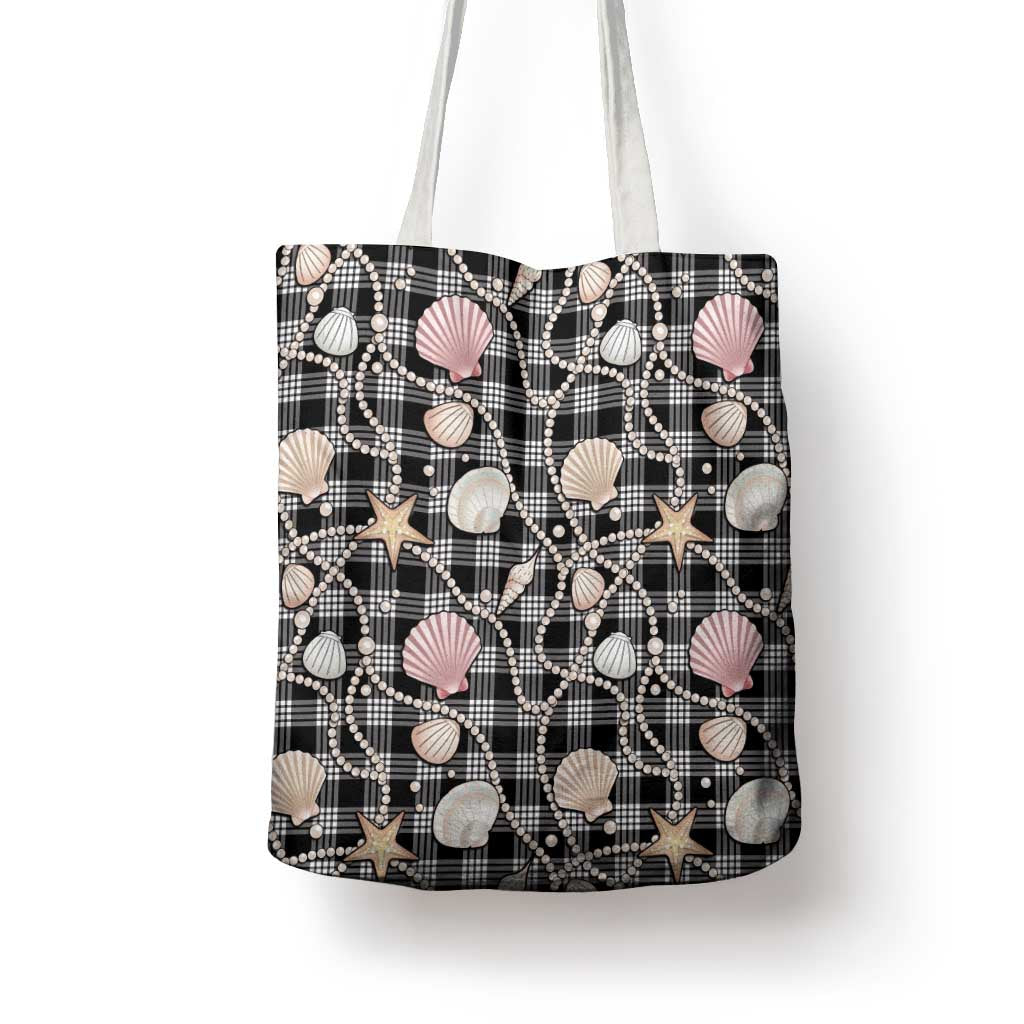 Hawaiian Ocean Seashells Tote Bag Black Palaka Pattern LT01 - Polynesian Pride