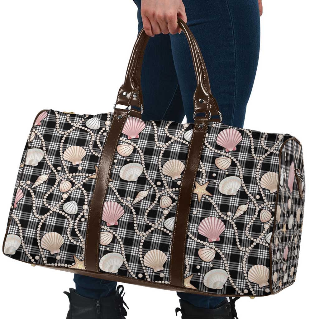 Hawaiian Ocean Seashells Travel Bag Black Palaka Pattern LT01 - Polynesian Pride