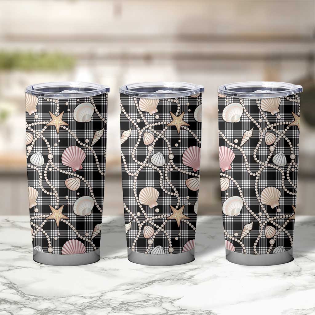 Hawaiian Ocean Seashells Tumbler Cup Black Palaka Pattern LT01 - Polynesian Pride