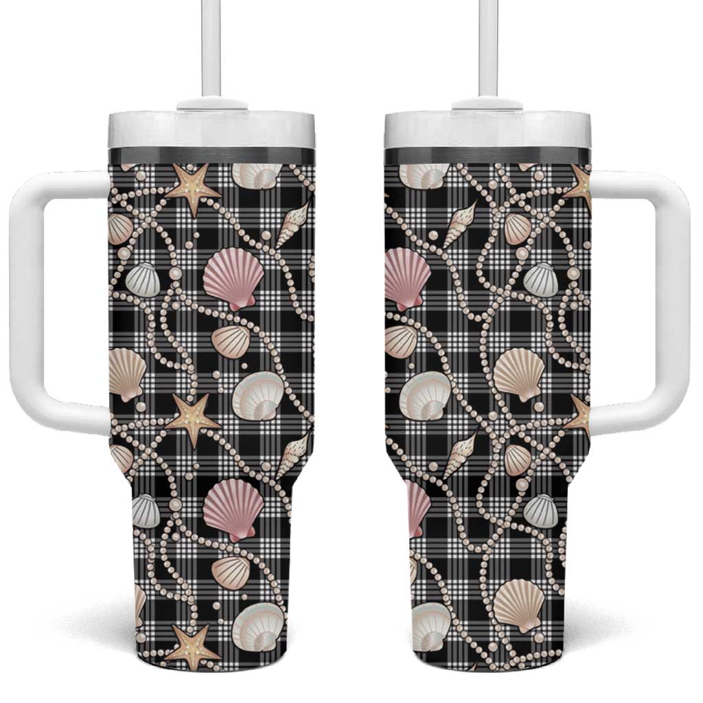 Hawaiian Ocean Seashells Tumbler With Handle Black Palaka Pattern LT01 One Size: 40 oz Black - Polynesian Pride