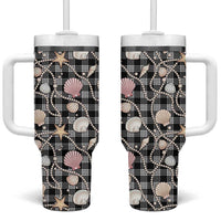 Hawaiian Ocean Seashells Tumbler With Handle Black Palaka Pattern LT01 One Size: 40 oz Black - Polynesian Pride
