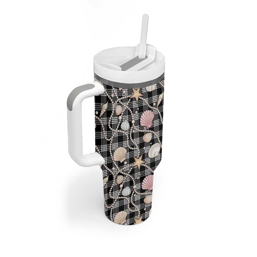 Hawaiian Ocean Seashells Tumbler With Handle Black Palaka Pattern LT01 - Polynesian Pride