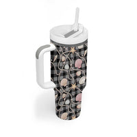 Hawaiian Ocean Seashells Tumbler With Handle Black Palaka Pattern LT01 - Polynesian Pride