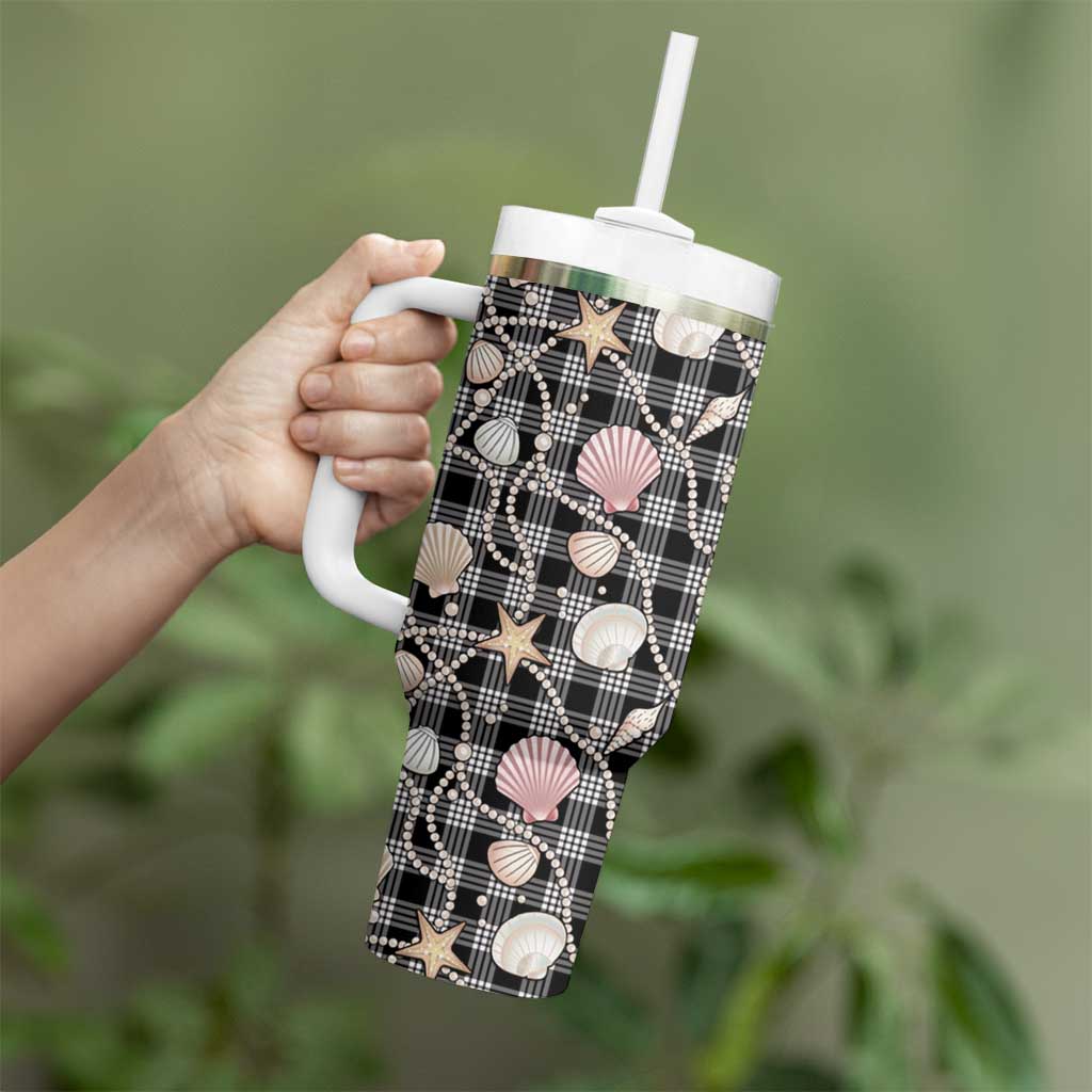 Hawaiian Ocean Seashells Tumbler With Handle Black Palaka Pattern LT01 - Polynesian Pride