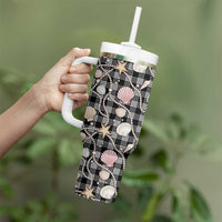 Hawaiian Ocean Seashells Tumbler With Handle Black Palaka Pattern LT01 - Polynesian Pride