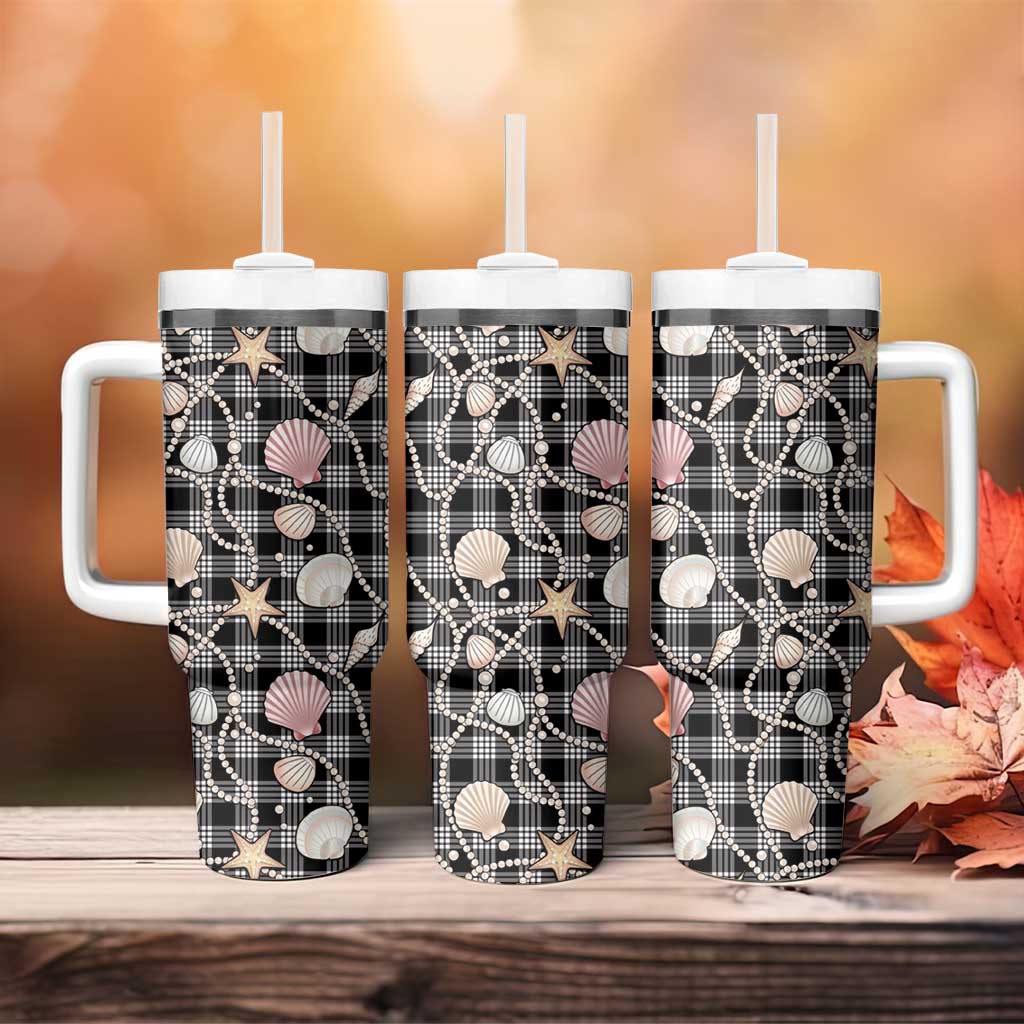Hawaiian Ocean Seashells Tumbler With Handle Black Palaka Pattern LT01 - Polynesian Pride