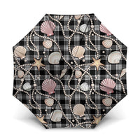 Hawaiian Ocean Seashells Umbrella Black Palaka Pattern LT01 One Size Folded 11.42 inch Opened Diameter 37.4 inch Black - Polynesian Pride