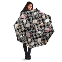 Hawaiian Ocean Seashells Umbrella Black Palaka Pattern LT01 - Polynesian Pride
