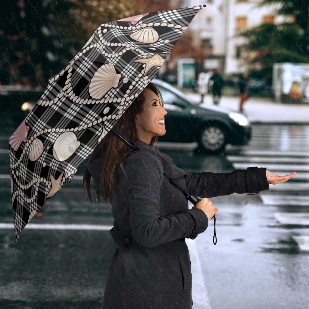 Hawaiian Ocean Seashells Umbrella Black Palaka Pattern LT01 - Polynesian Pride
