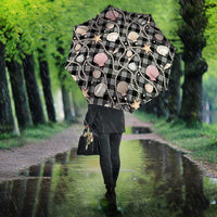 Hawaiian Ocean Seashells Umbrella Black Palaka Pattern LT01 - Polynesian Pride