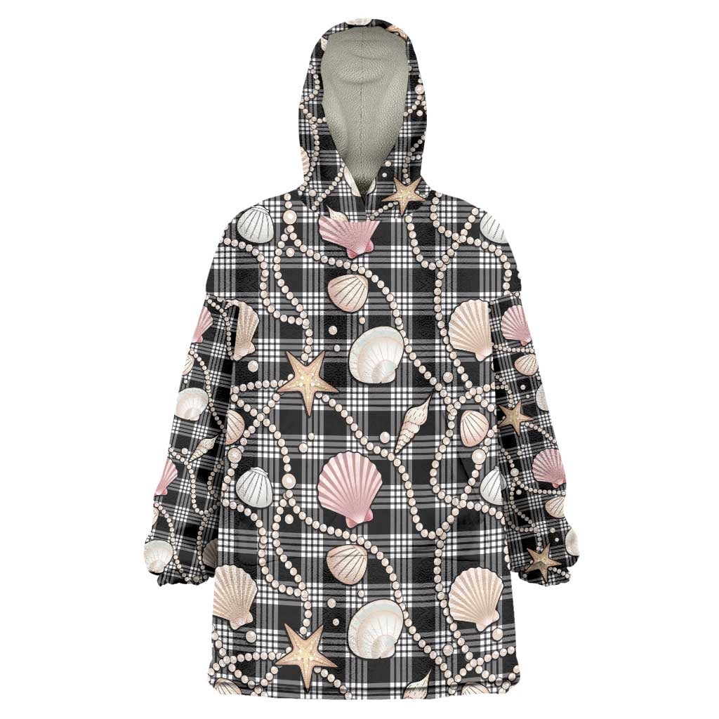 Hawaiian Ocean Seashells Wearable Blanket Hoodie Black Palaka Pattern LT01 One Size Black - Polynesian Pride