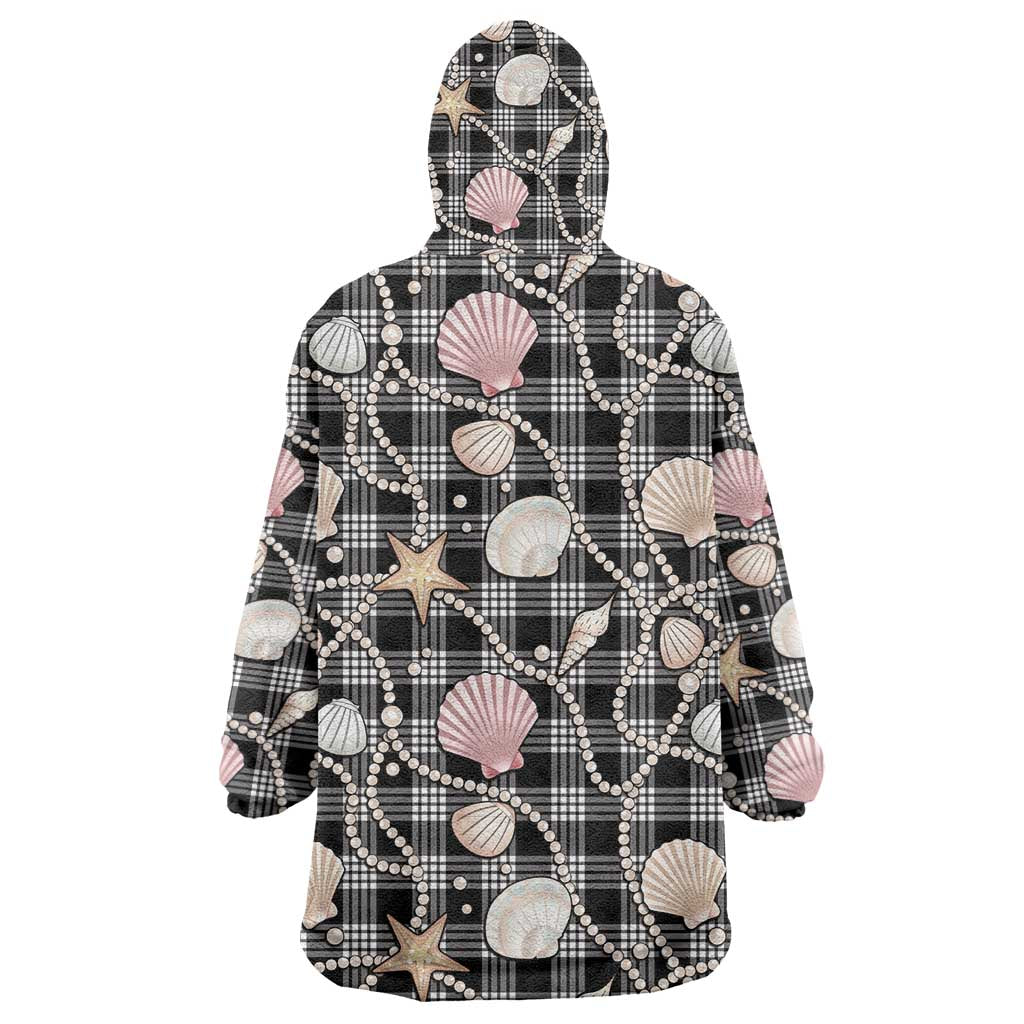Hawaiian Ocean Seashells Wearable Blanket Hoodie Black Palaka Pattern LT01 - Polynesian Pride