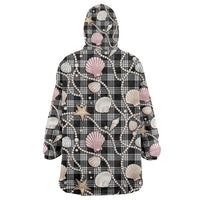 Hawaiian Ocean Seashells Wearable Blanket Hoodie Black Palaka Pattern LT01 - Polynesian Pride
