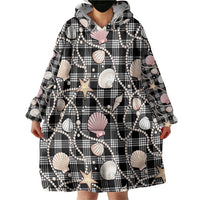 Hawaiian Ocean Seashells Wearable Blanket Hoodie Black Palaka Pattern LT01 - Polynesian Pride