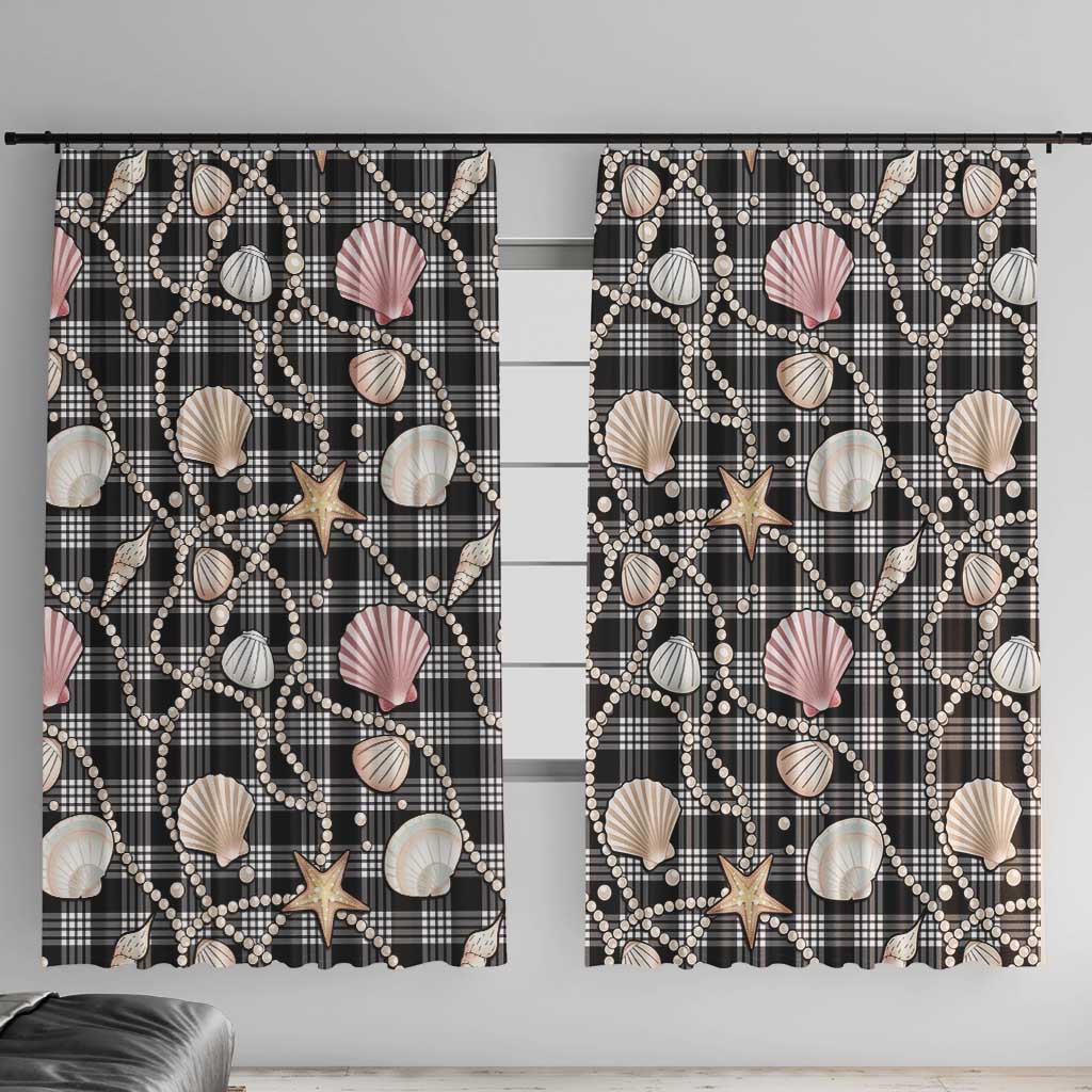 Hawaiian Ocean Seashells Window Curtain Black Palaka Pattern LT01 With Hooks Black - Polynesian Pride