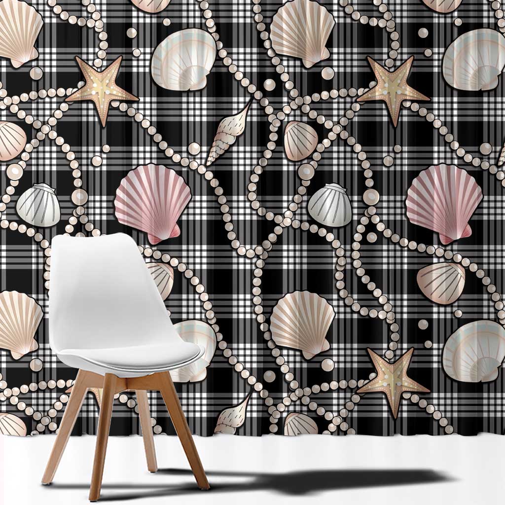 Hawaiian Ocean Seashells Window Curtain Black Palaka Pattern LT01 - Polynesian Pride