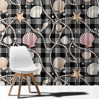 Hawaiian Ocean Seashells Window Curtain Black Palaka Pattern LT01 - Polynesian Pride