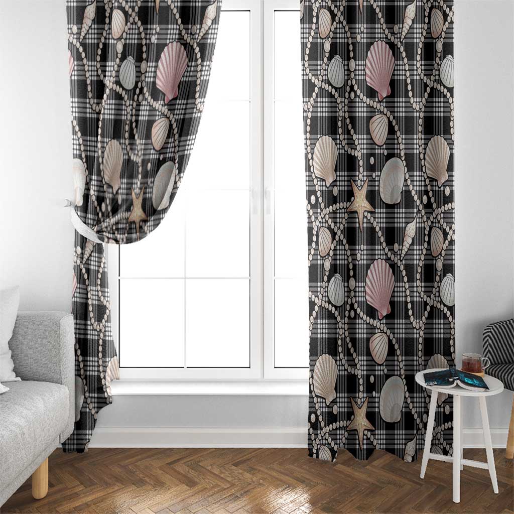 Hawaiian Ocean Seashells Window Curtain Black Palaka Pattern LT01 - Polynesian Pride