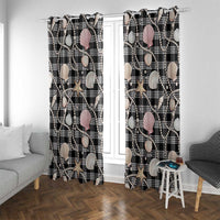 Hawaiian Ocean Seashells Window Curtain Black Palaka Pattern LT01 With Grommets Black - Polynesian Pride