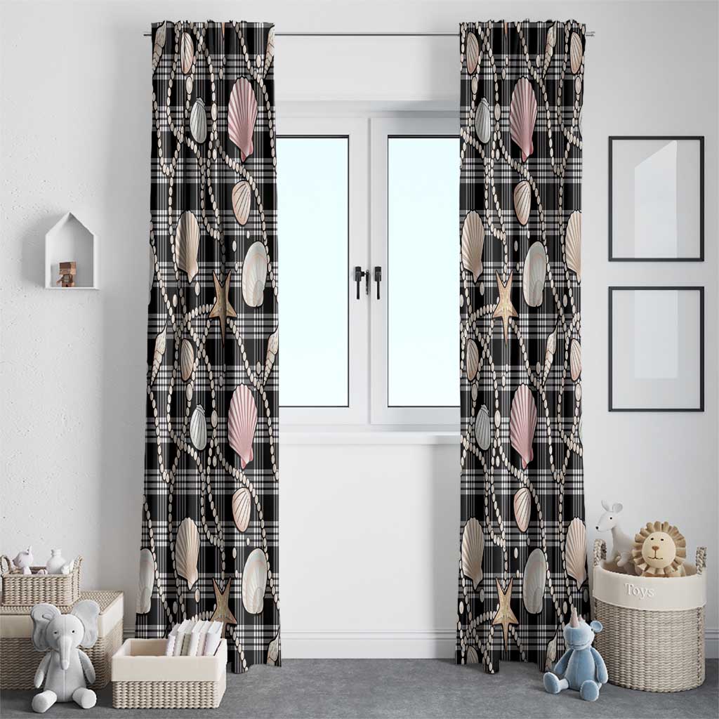 Hawaiian Ocean Seashells Window Curtain Black Palaka Pattern LT01 - Polynesian Pride