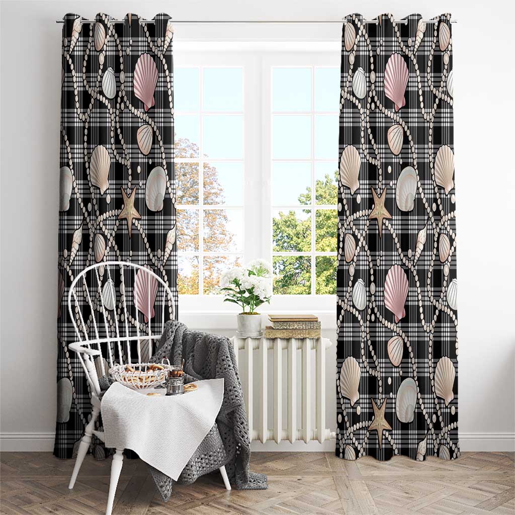 Hawaiian Ocean Seashells Window Curtain Black Palaka Pattern LT01 - Polynesian Pride