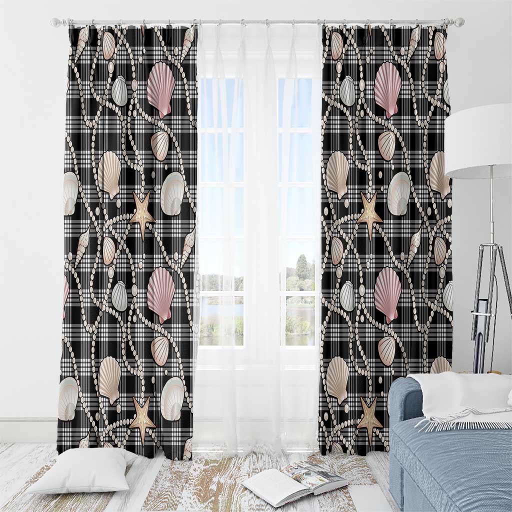 Hawaiian Ocean Seashells Window Curtain Black Palaka Pattern LT01 - Polynesian Pride