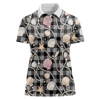 Hawaiian Ocean Seashells Women Polo Shirt Black Palaka Pattern LT01 Female Black - Polynesian Pride