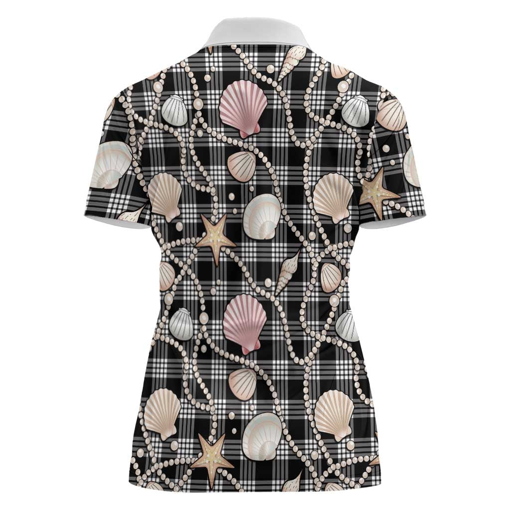 Hawaiian Ocean Seashells Women Polo Shirt Black Palaka Pattern LT01 - Polynesian Pride