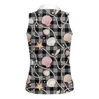 Hawaiian Ocean Seashells Women Sleeveless Polo Shirt Black Palaka Pattern LT01 - Polynesian Pride
