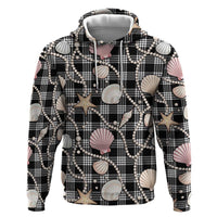 Hawaiian Ocean Seashells Zip Hoodie Black Palaka Pattern LT01 Pullover Hoodie Black - Polynesian Pride