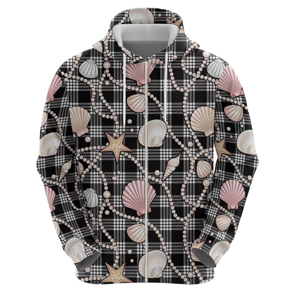 Hawaiian Ocean Seashells Zip Hoodie Black Palaka Pattern LT01 - Polynesian Pride