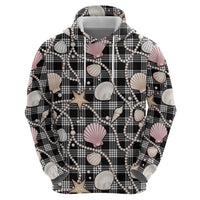 Hawaiian Ocean Seashells Zip Hoodie Black Palaka Pattern LT01 - Polynesian Pride
