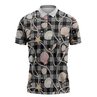 Hawaiian Ocean Seashells Zipper Polo Shirt Black Palaka Pattern LT01 Black - Polynesian Pride