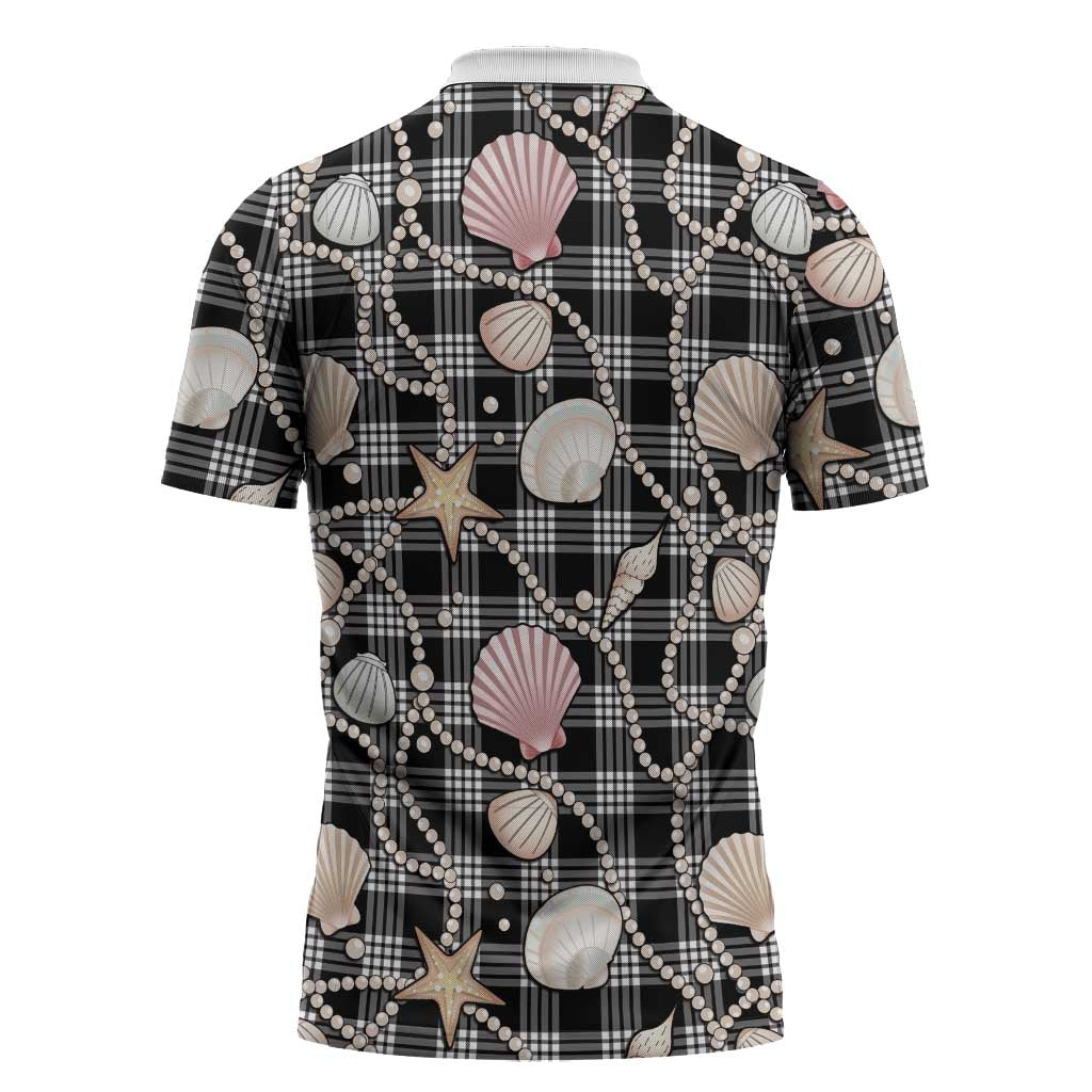 Hawaiian Ocean Seashells Zipper Polo Shirt Black Palaka Pattern LT01 - Polynesian Pride