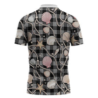 Hawaiian Ocean Seashells Zipper Polo Shirt Black Palaka Pattern LT01 - Polynesian Pride