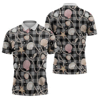 Hawaiian Ocean Seashells Zipper Polo Shirt Black Palaka Pattern LT01 - Polynesian Pride