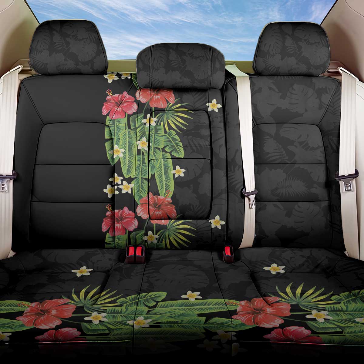 Hawaiian Hibiscus Plumeria Back Car Seat Cover Tropical Leaves