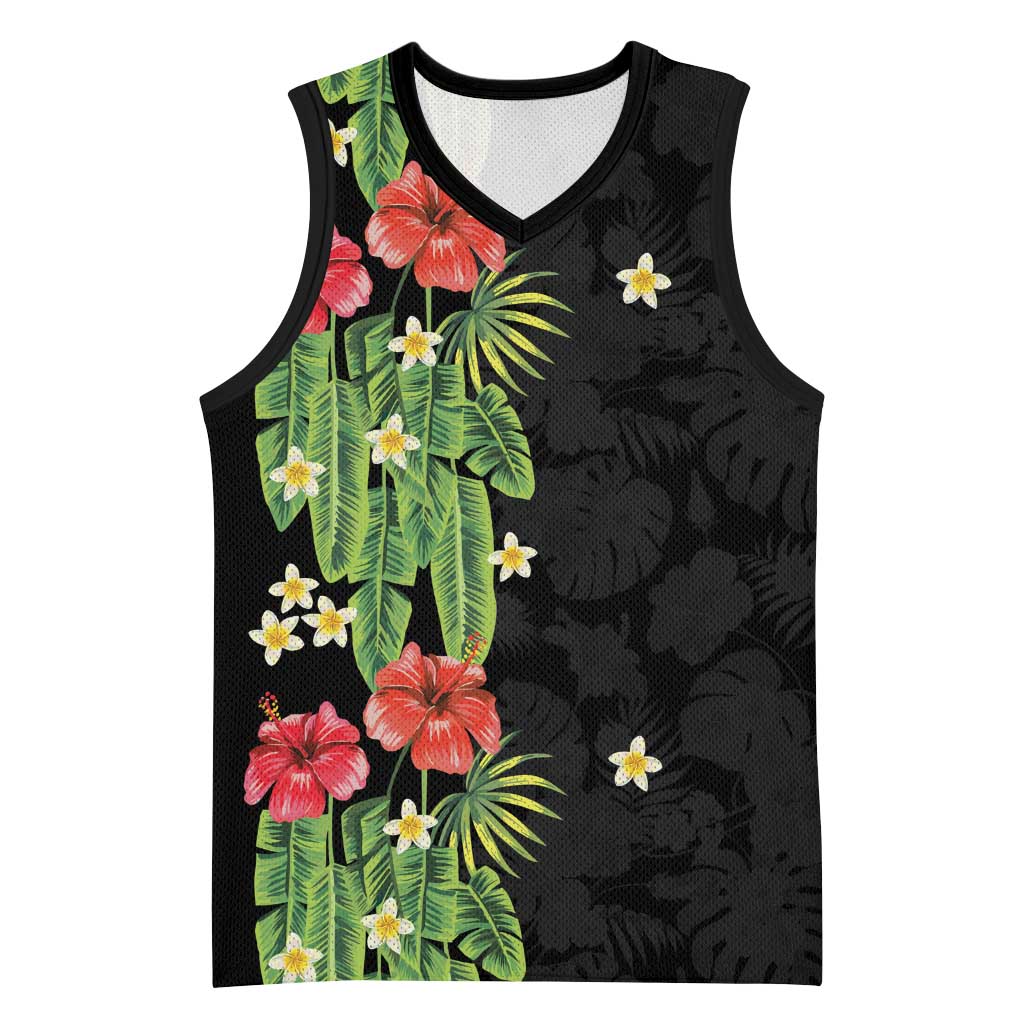 Hawaiian Hibiscus Plumeria Basketball Jersey Tropical Leaves