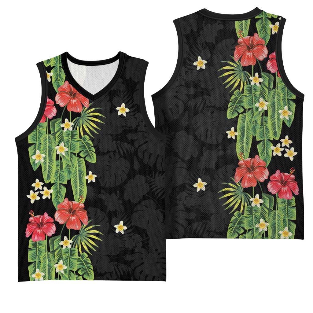 Hawaiian Hibiscus Plumeria Basketball Jersey Tropical Leaves
