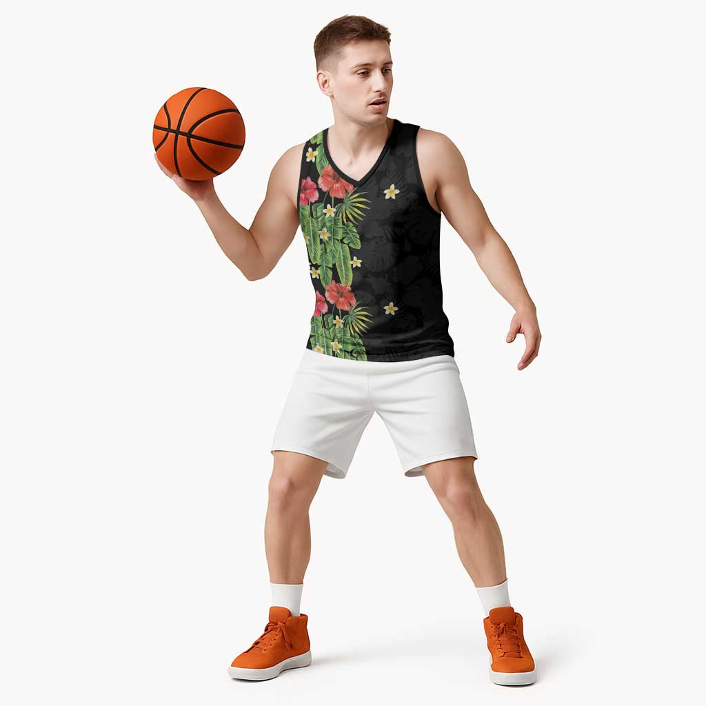 Hawaiian Hibiscus Plumeria Basketball Jersey Tropical Leaves