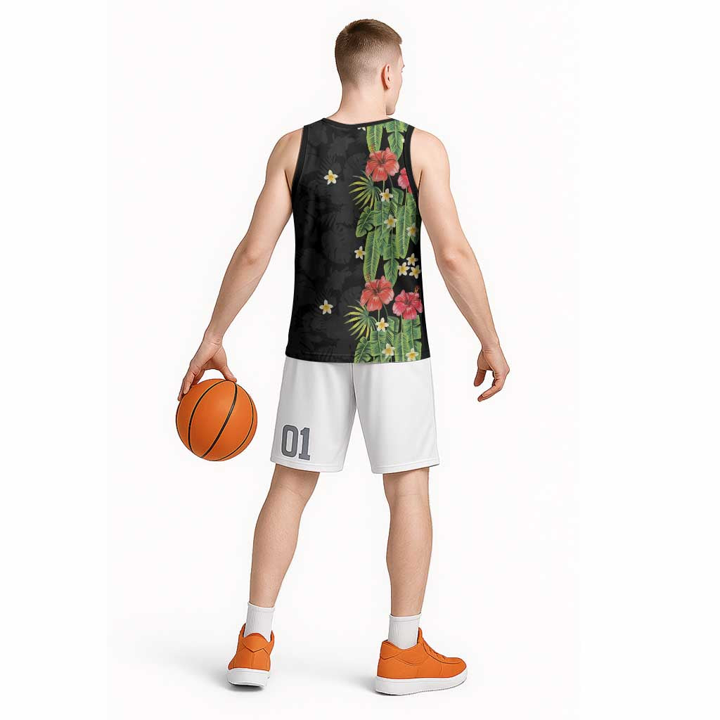 Hawaiian Hibiscus Plumeria Basketball Jersey Tropical Leaves