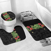 Hawaiian Hibiscus Plumeria Bathroom Set Tropical Leaves LT01 Mat Set Only (3 pcs) One Size Black - Polynesian Pride