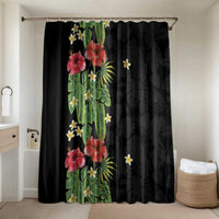 Hawaiian Hibiscus Plumeria Bathroom Set Tropical Leaves LT01 Shower Curtain Only Black - Polynesian Pride