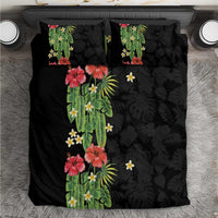 Hawaiian Hibiscus Plumeria Bedding Set Tropical Leaves LT01 Black - Polynesian Pride