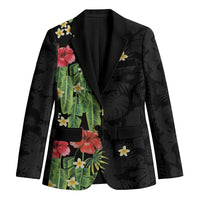 Hawaiian Hibiscus Plumeria Blazer Tropical Leaves LT01 Unisex Black - Polynesian Pride