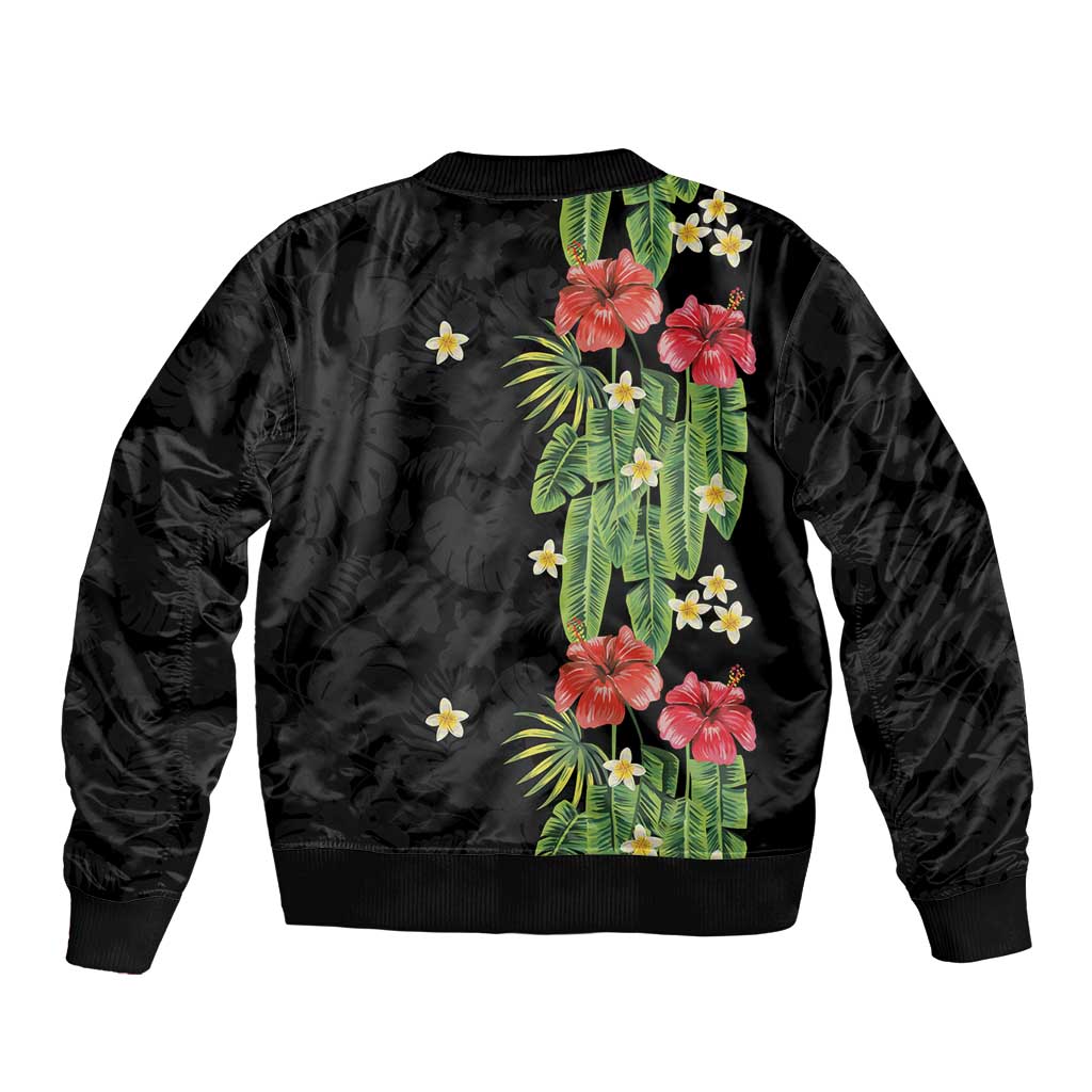 Hawaiian Hibiscus Plumeria Bomber Jacket Tropical Leaves LT01 - Polynesian Pride