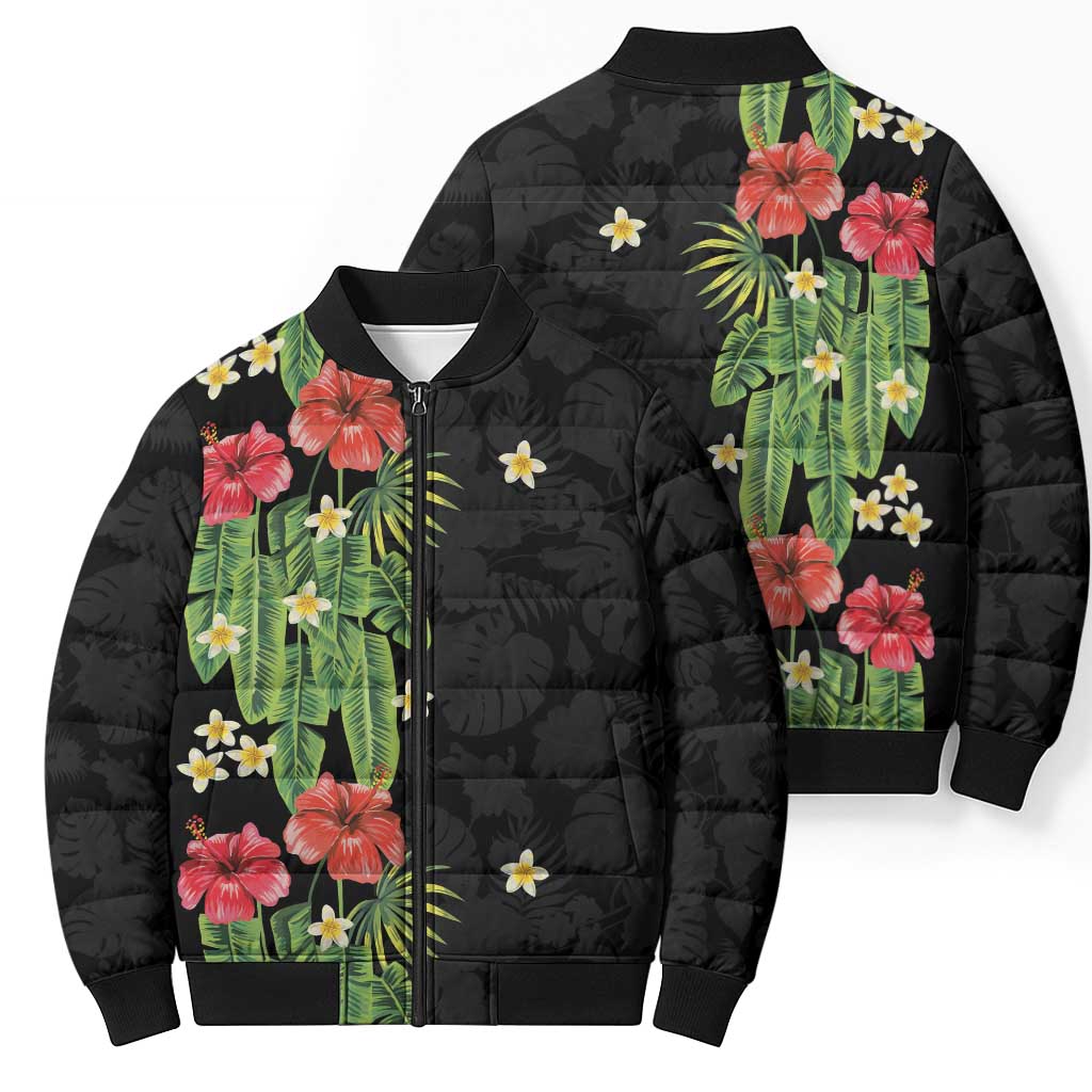 Hawaiian Hibiscus Plumeria Bomber Puffer Jacket Tropical Leaves LT01 - Polynesian Pride
