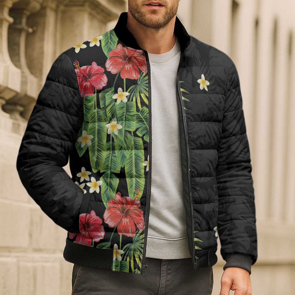 Hawaiian Hibiscus Plumeria Bomber Puffer Jacket Tropical Leaves LT01 - Polynesian Pride