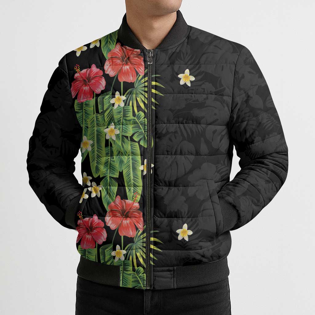 Hawaiian Hibiscus Plumeria Bomber Puffer Jacket Tropical Leaves LT01 - Polynesian Pride
