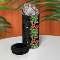 Hawaiian Hibiscus Plumeria 4 in 1 Can Cooler Tumbler Tropical Leaves